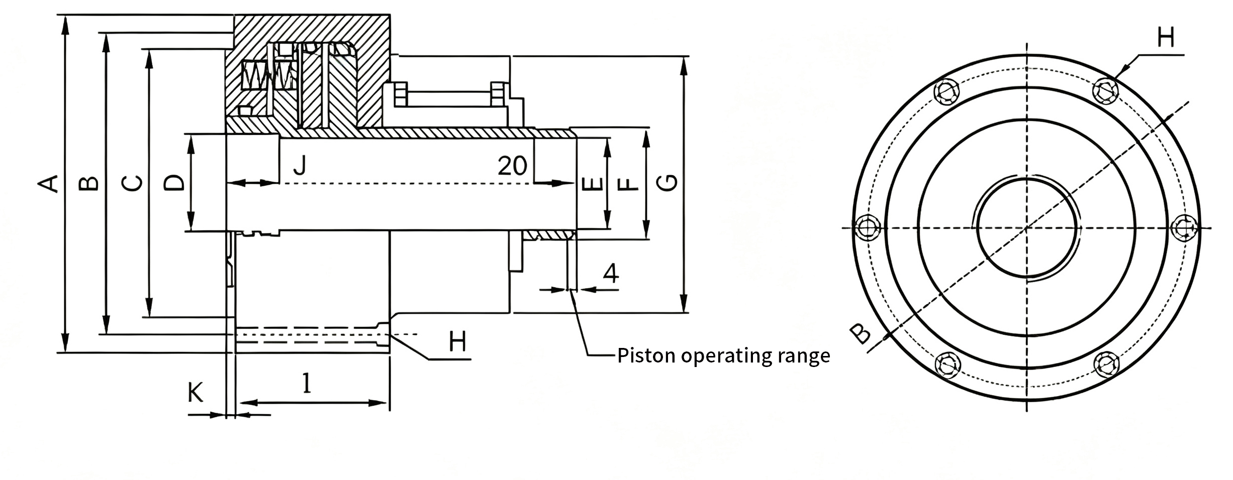 Cilindro neumático rotativo hueco JA42D(P)/A42D(P)-150S