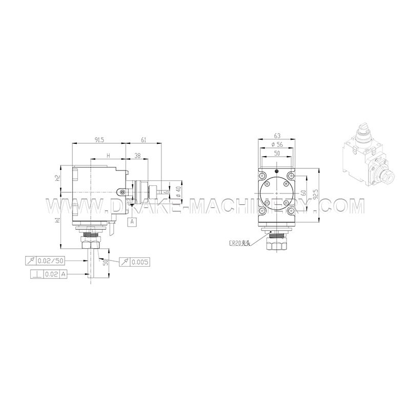 Unidad principal de herramienta eléctrica LS-90 grados Modelo BMT40-90 grados-ER20-Bloqueo externo