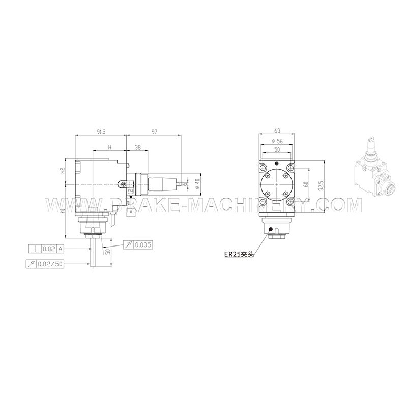 Unidad principal de herramienta eléctrica LS-90 grados Modelo BMT40-90 grados-ER25-Cerradura interna