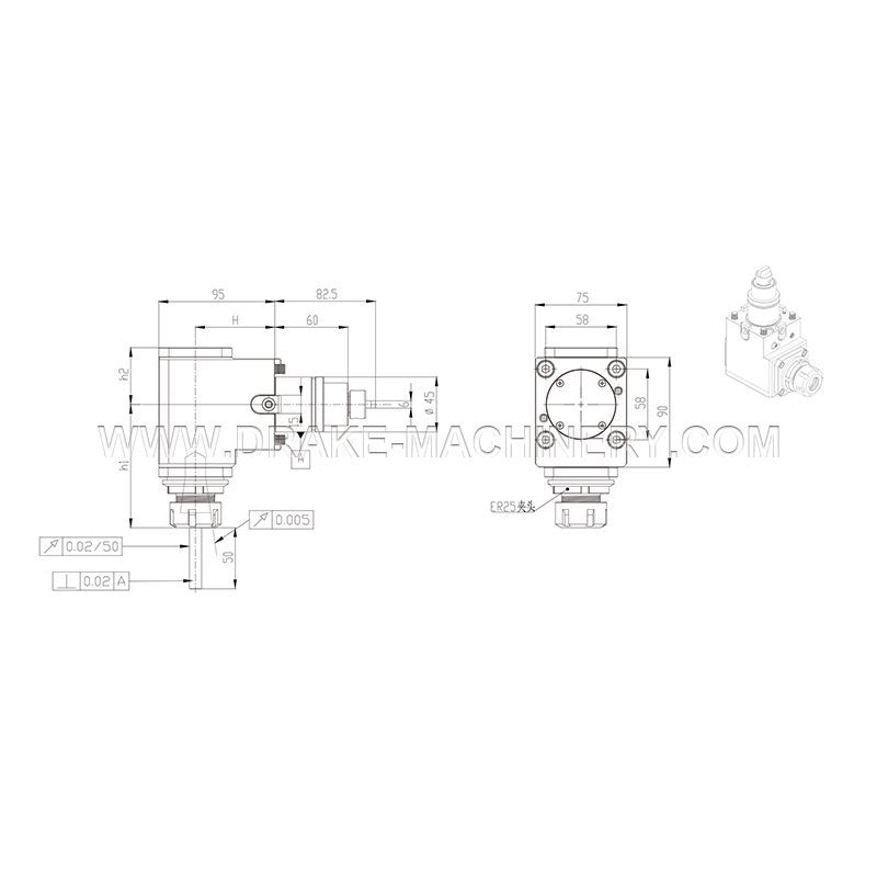 Unidad principal de herramienta eléctrica LS-90 grados Modelo BMT45-90 grados-ER25-Bloqueo externo